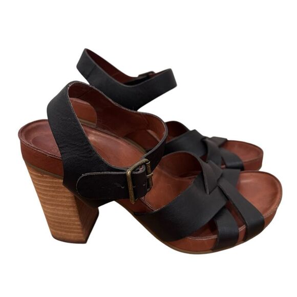 See By Chloe Black Leather Criss Cross Block Heeled Sandals Size 37 - Picture 2 of 7